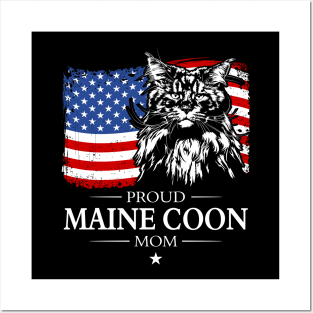 Proud Maine Coon Mom American Flag patriotic cat Posters and Art